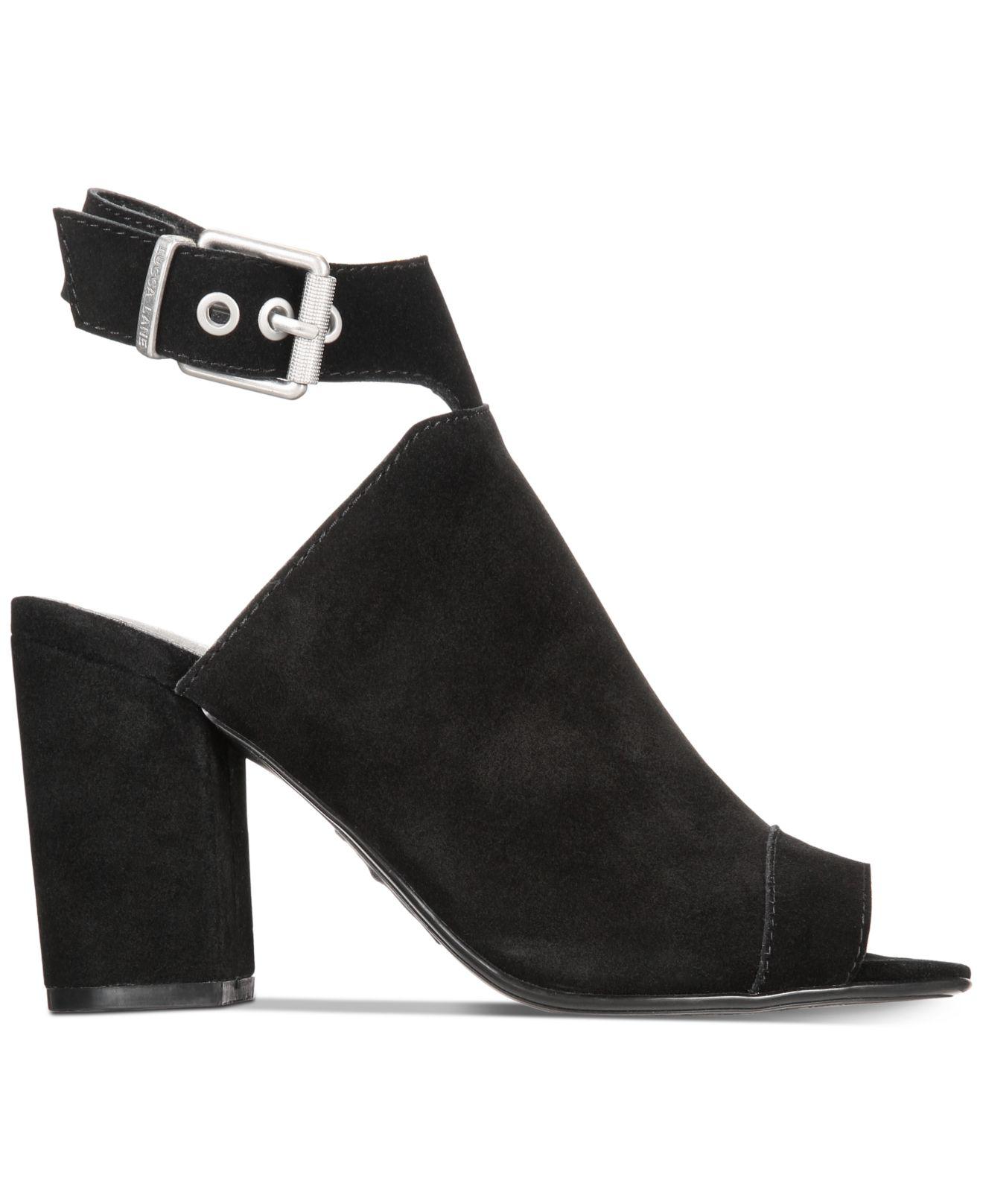 ellarose black suede ankle strap heels