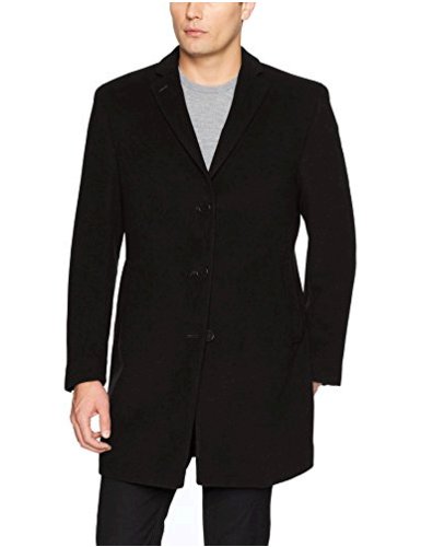 Calvin Klein Men's Slim Fit Wool Blend Overcoat, Black Solid, Size 42 ...