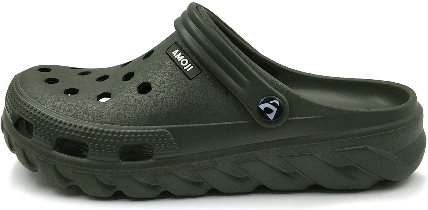 Amoji Unisex Garden Clogs Shoes AM1521, Olive, Size 10.0