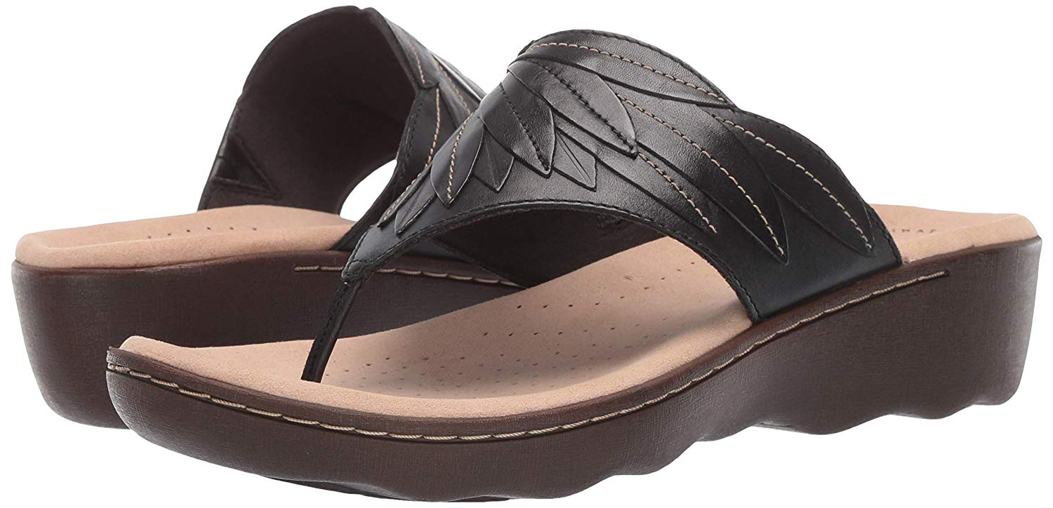 CLARKS Women's, Phebe Pearl Thong Sandals., Black Leather, Size 9.0 ...