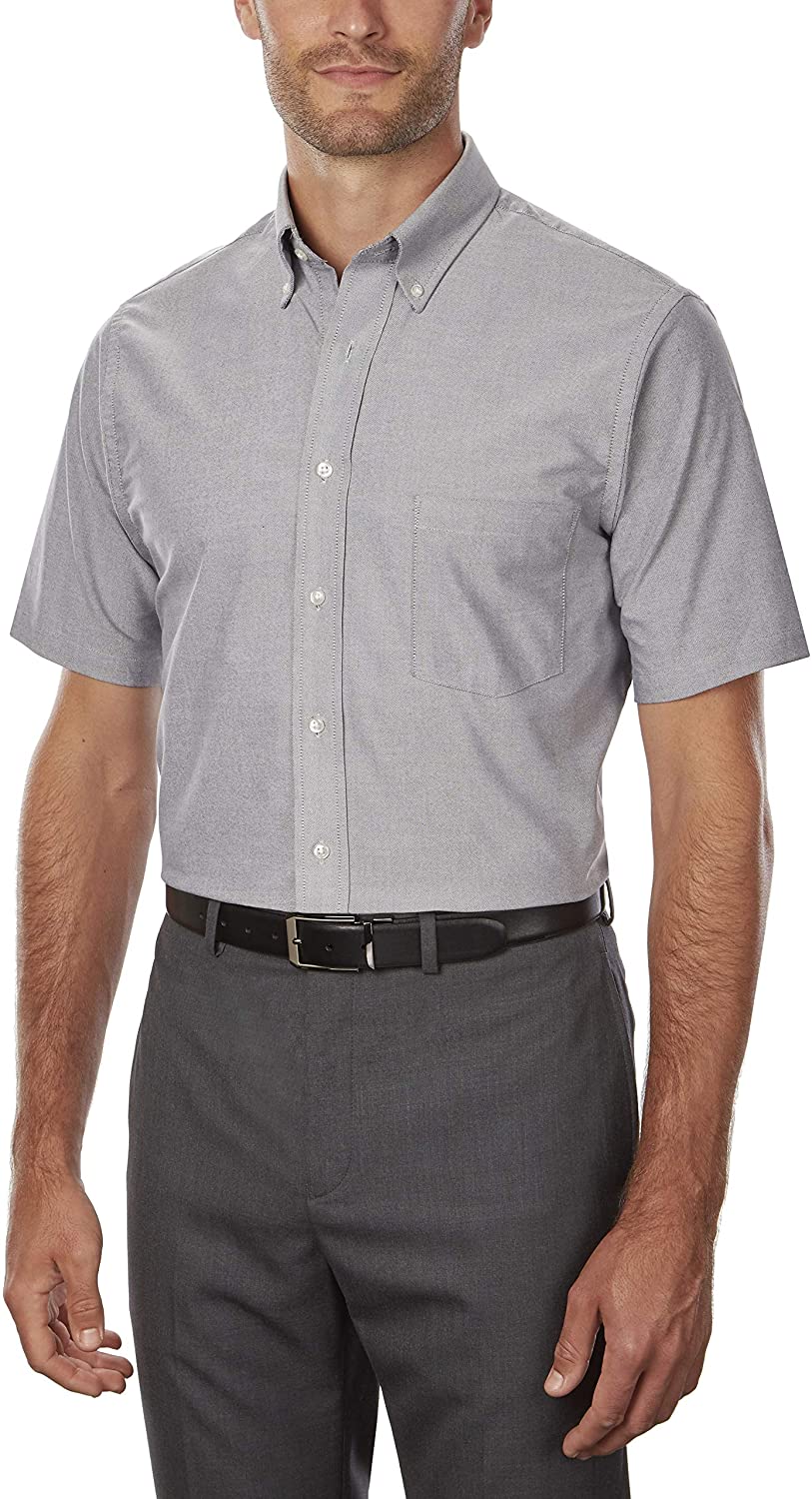 Van Heusen Men's Short Sleeve Dress Shirt Regular Fit, Greystone, Size ...