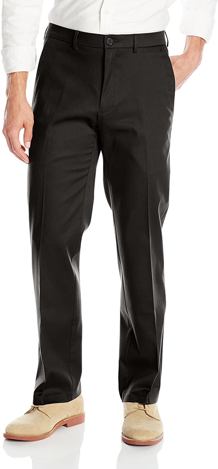 haggar men's premium no iron khaki classic fit expandable waist flat front pant