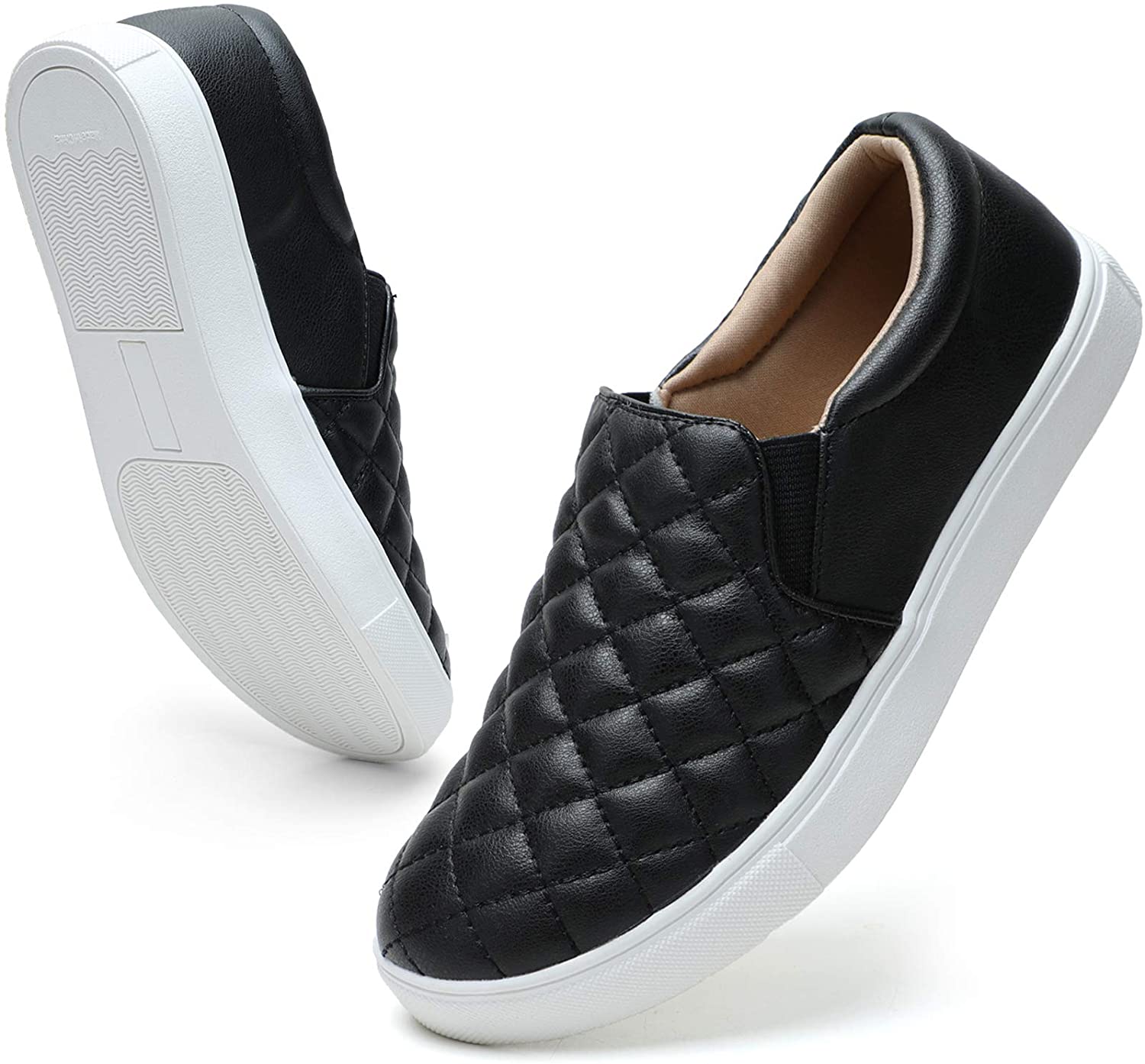 STQ Loafers for Women Memory Foam Slip On Sneakers, 18106 Black, Size 8 ...