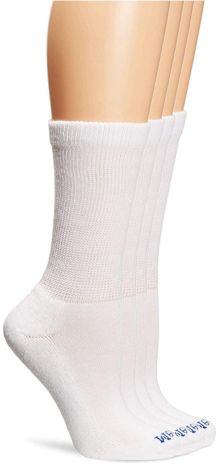 PEDS Women's Diabetic Crew Socks with Non-Binding Top and, White, Size ...