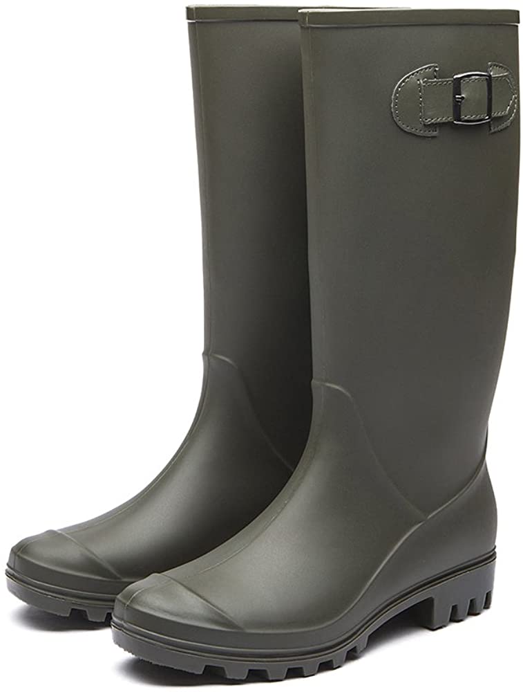 DKSUKO Rain Boots for Women Waterproof Elastic Wellington, Amy Green ...