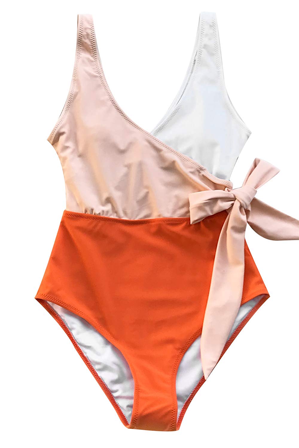 Cupshe Womens Orange White Bowknot Bathing Suit Padded Orangewhite