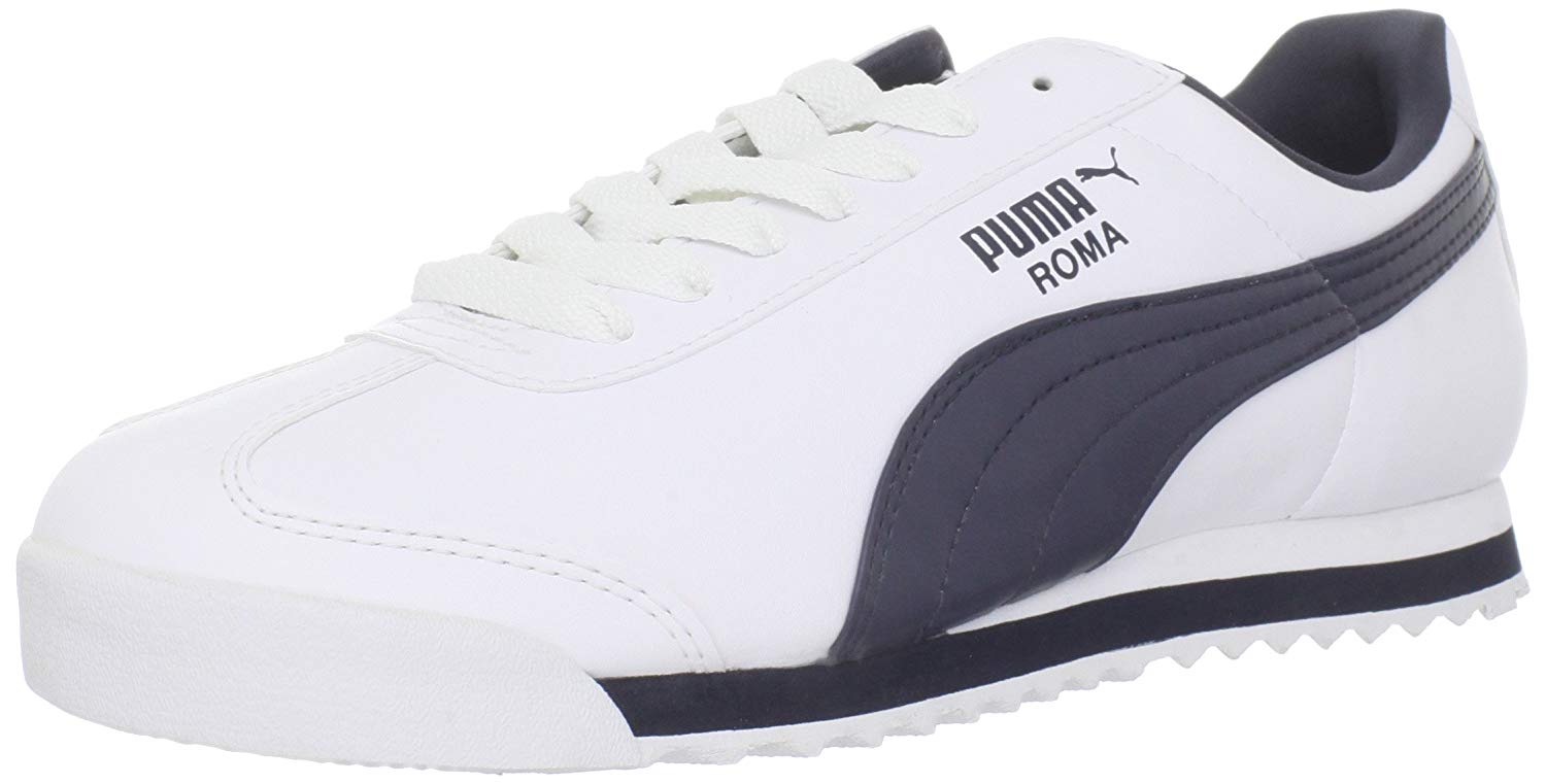 PUMA Mens Roma Basic Low Top Lace Up Fashion Sneakers, White/New Navy ...