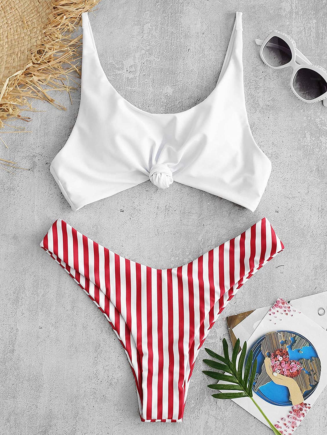 Striped Knot Front Two Piece Bikini Set Women Swimsuits Bikinis My