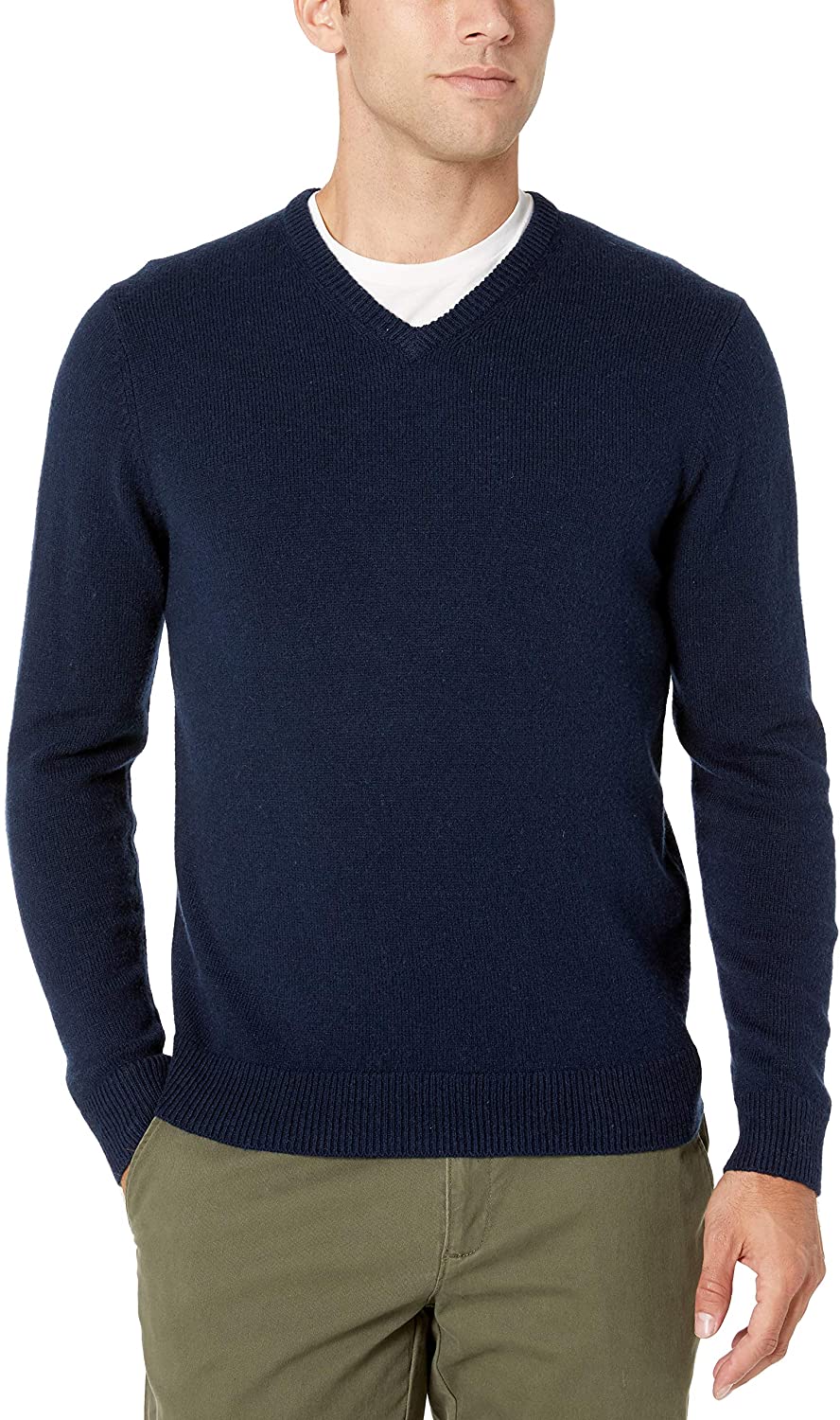 Essentials Men's Midweight V-Neck Cotton Sweater, Navy, Size X-Small ...