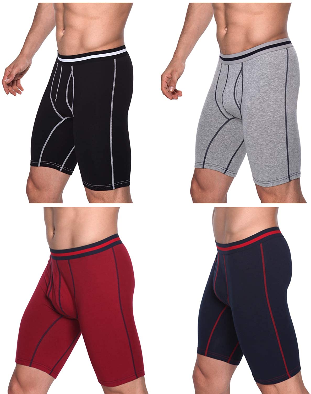 Men's Long Leg Boxer Briefs Cotton, A-multicolor(4-pack), Size Large=US ...