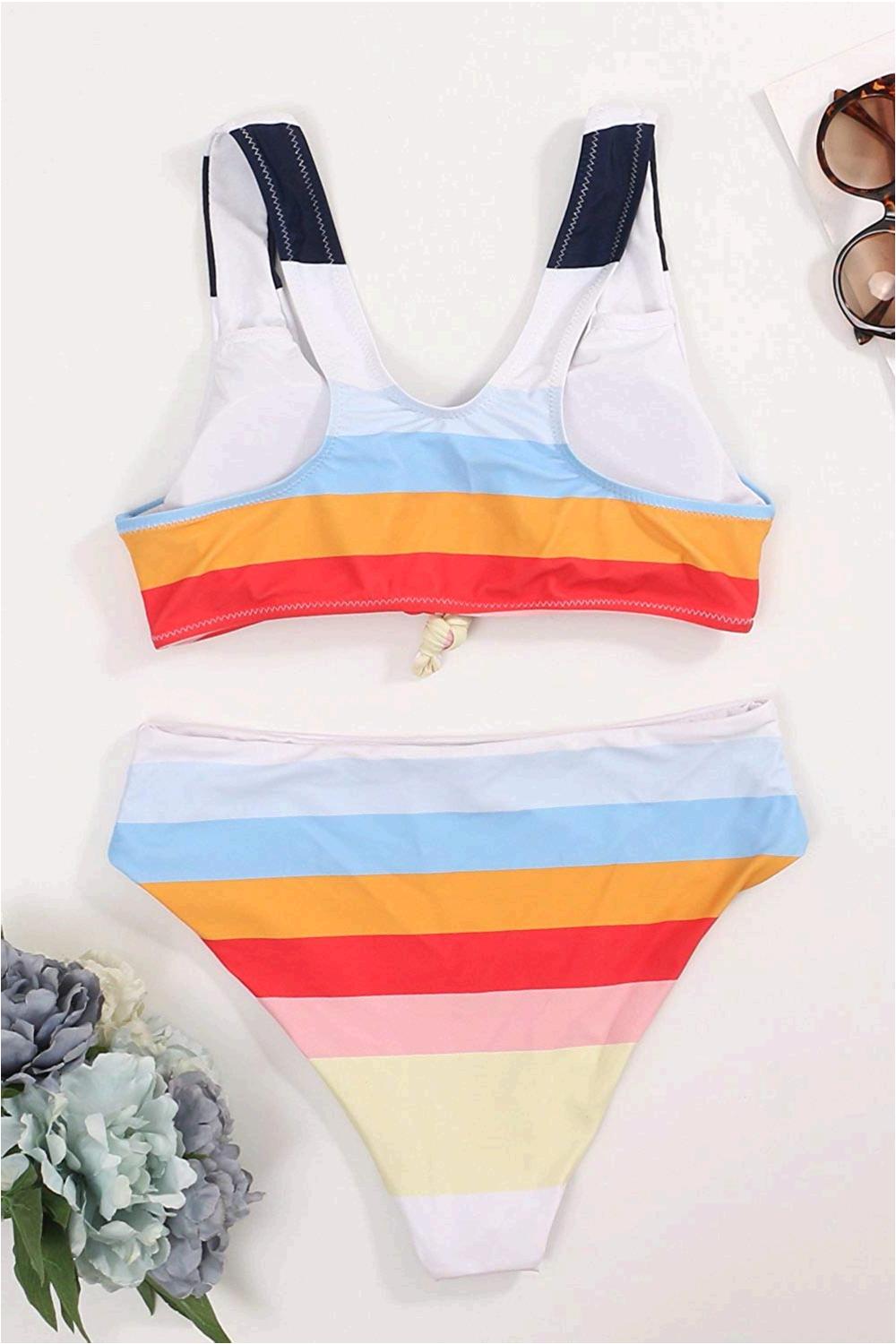 Honlyps Two Piece High Waisted Bathing Suit Striped Bikini, MultiColor ...
