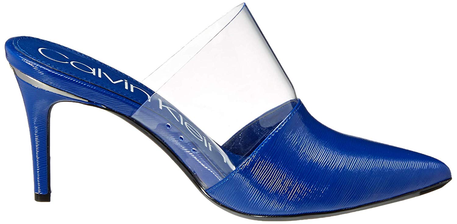calvin klein graycie clear and leather mules