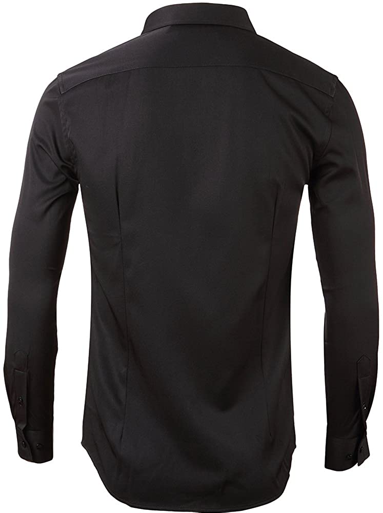 Men's Bamboo Fiber Dress Shirts Slim Fit Solid Long Sleeve, Black, Size ...