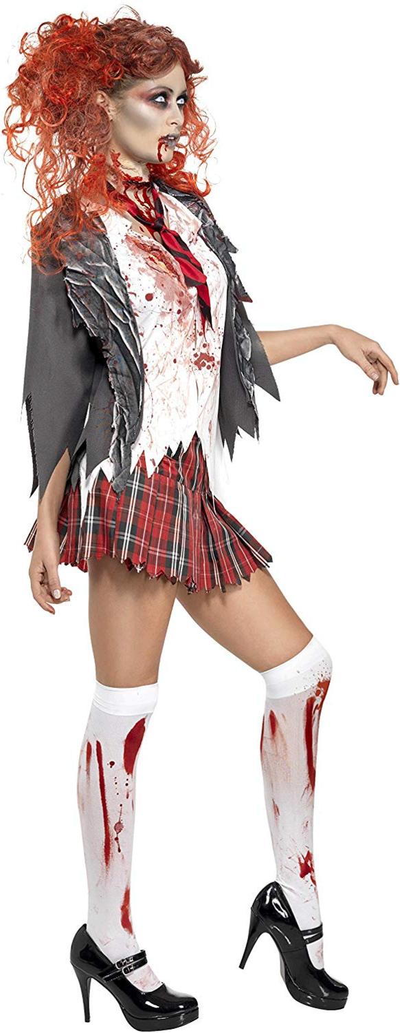 Smiffys High School Horror Zombie Schoolgirl Costume, Grey, Size 2.0