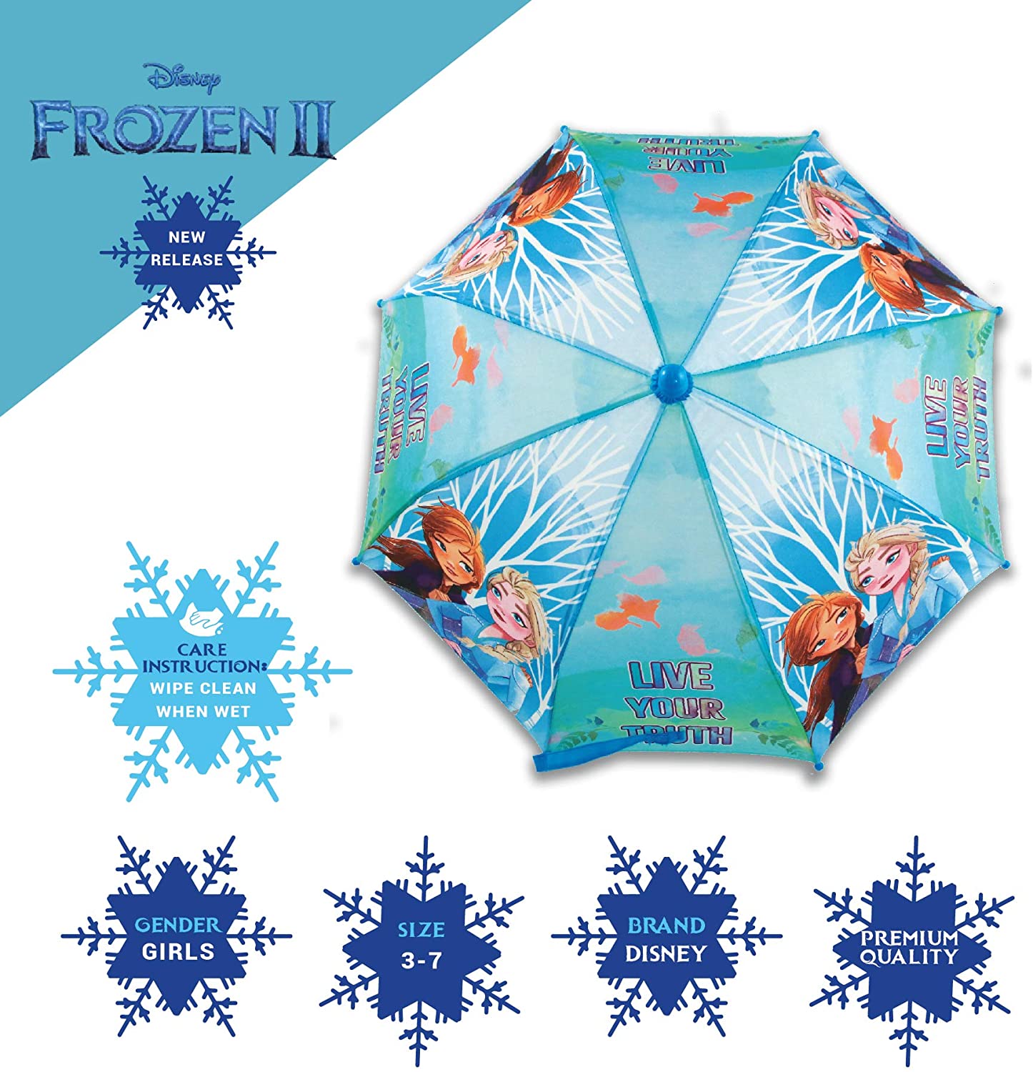 Disney Frozen 2, Anna and Elsa Girls Umbrella, 37, Frozen, Size 37