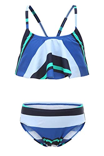 Girls Two Piece Swimsuits Bikini Set Rainbow Strips Swimwear, Blue 18 ...