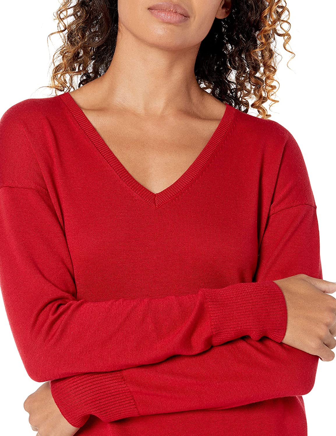 Essentials Womens Lightweight V Neck Tunic Sweater Red Size Large
