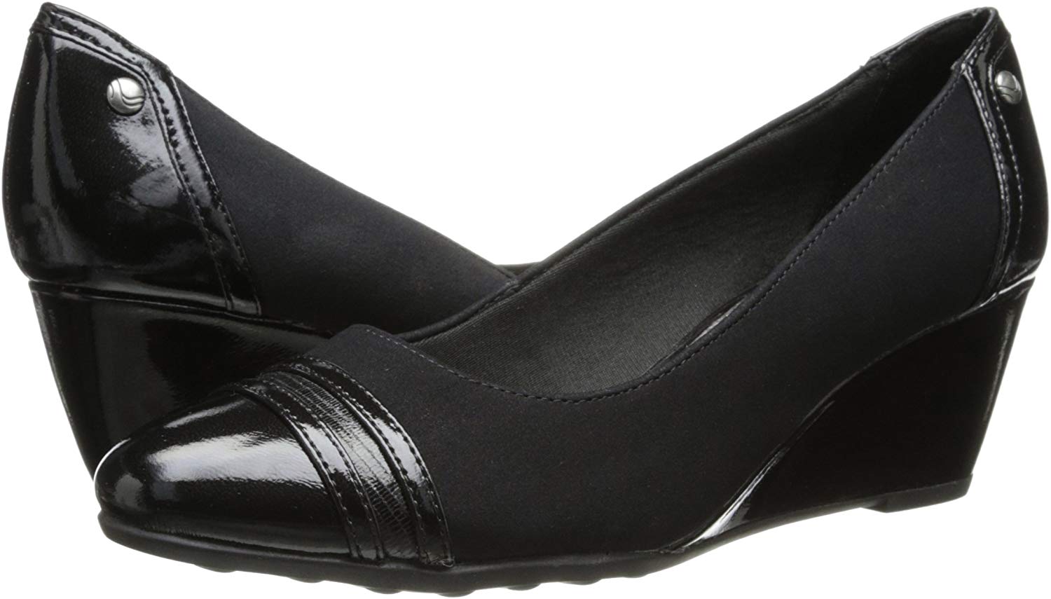 LifeStride Womens julianna Round Toe Wedge Pumps, Black Suede, Size 7.0