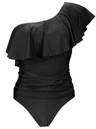 Manhattan Black, Small SHEKINI Women/'s V Neck Falbala Ruffles Flounce Monokini One Piece Swimsuit