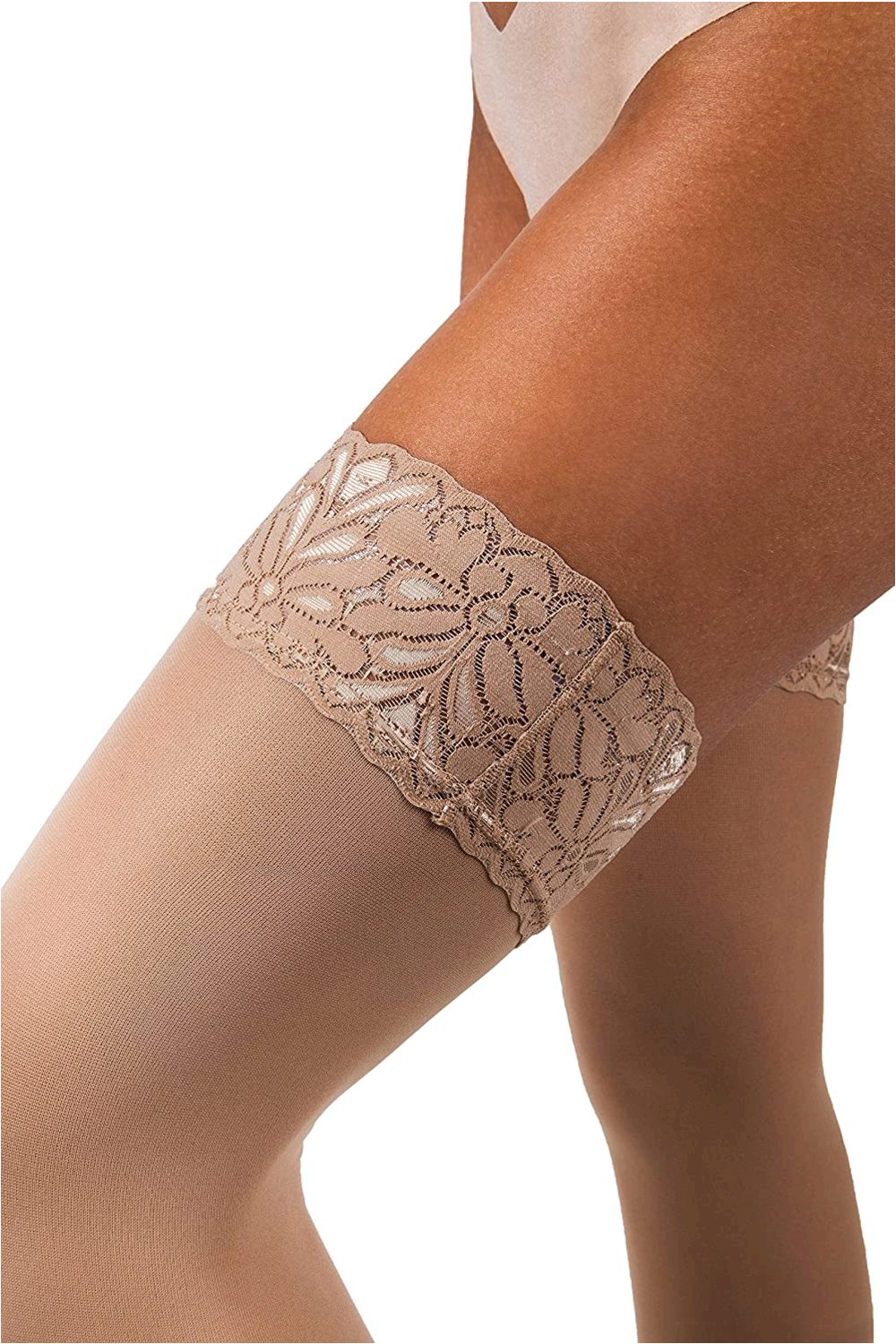 Sofsy Lace Thigh High Stockings For Women Hold Up Nylon Natural