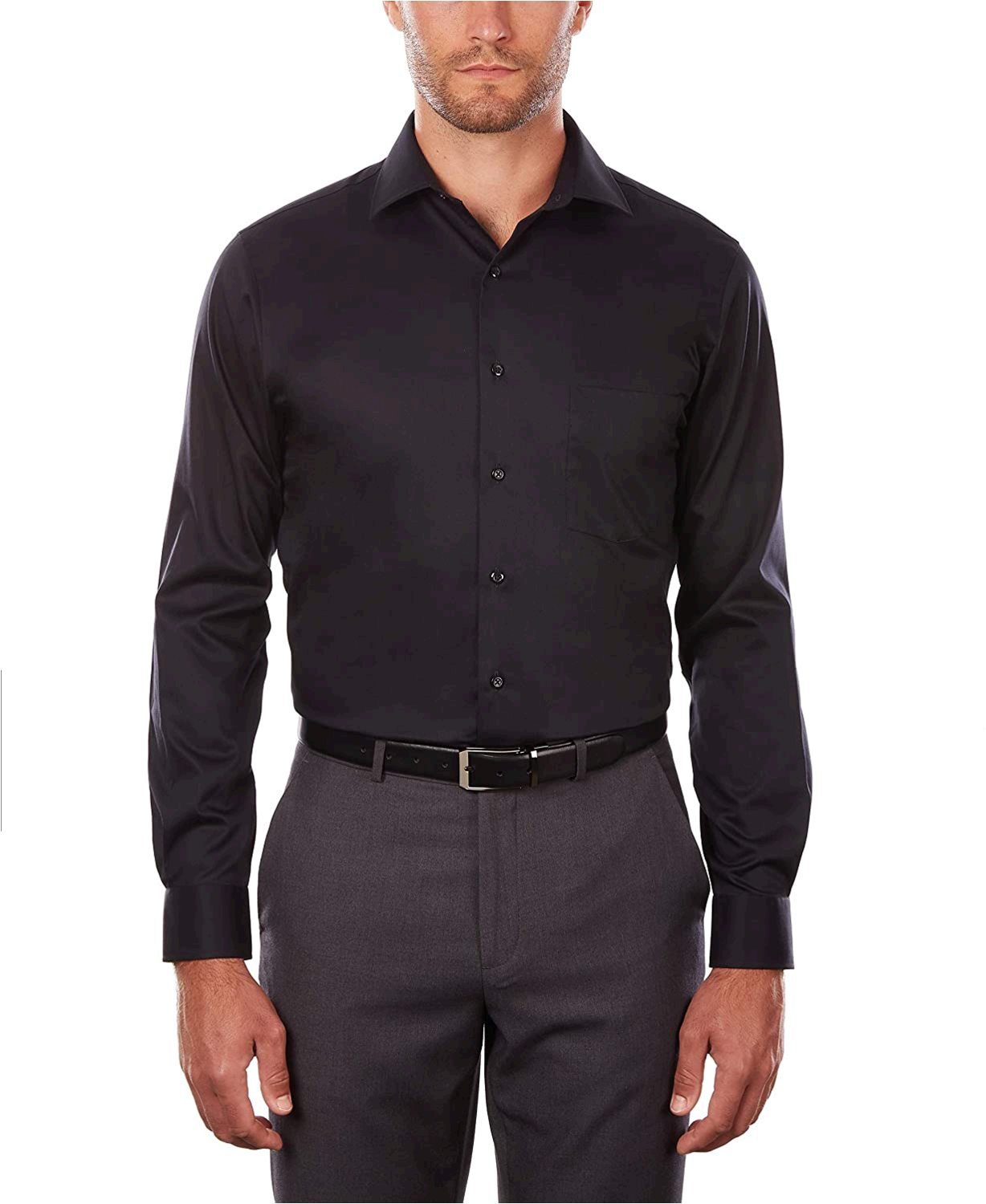 Van Heusen Men's Dress Shirt Regular Fit Flex Collar Stretch, Black