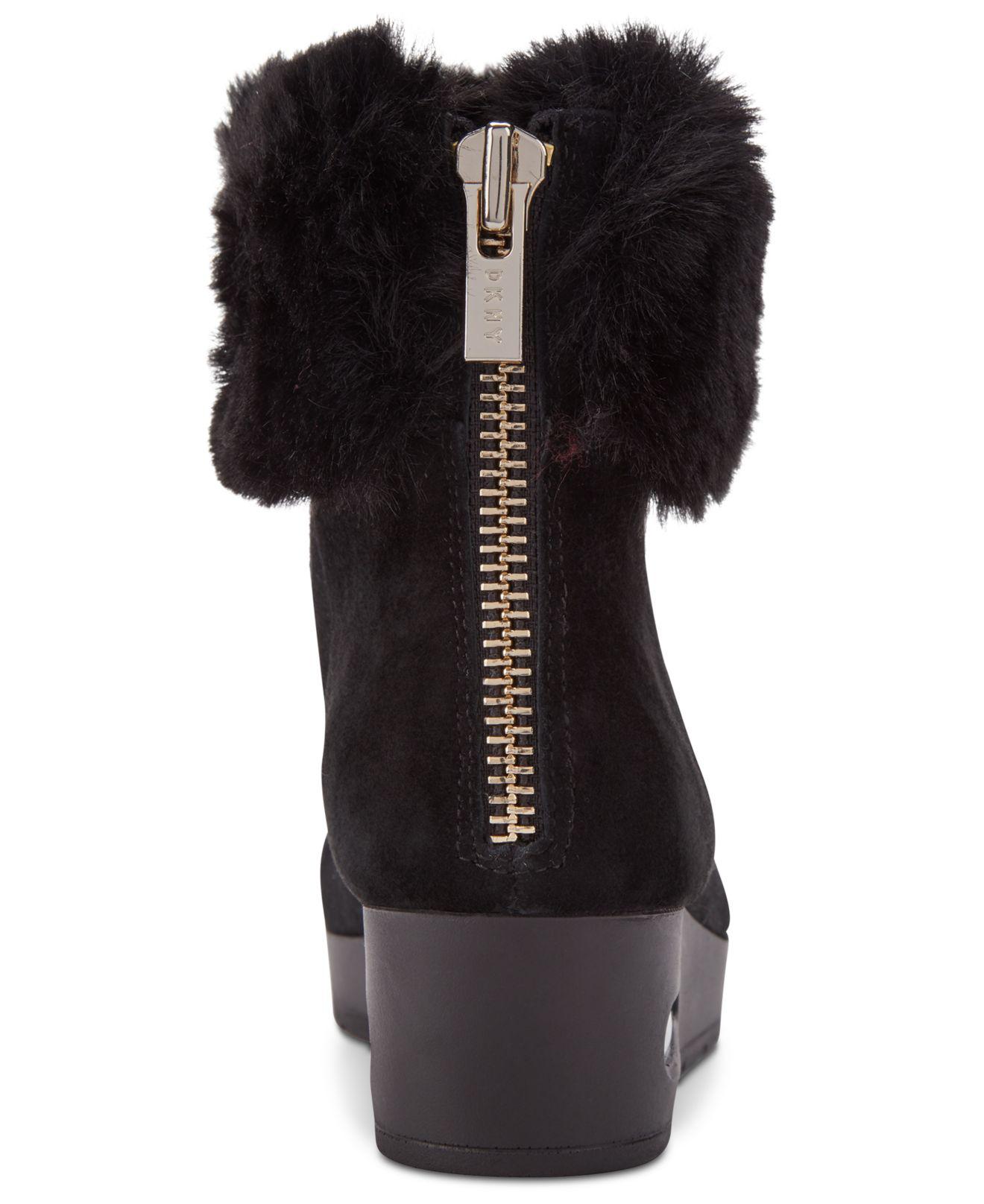 DKNY Womens Abri Faux Fur Round Toe Ankle Fashion Boots, Black, Size 9.