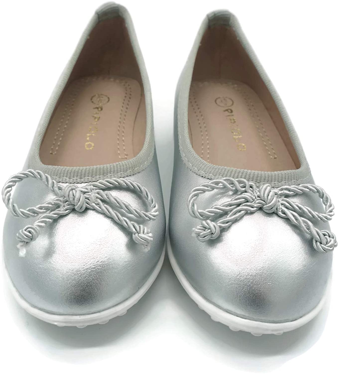 Pipiolo Sport Bow Slip On Ballet Flats – Shoes for Girls, Silver, Size ...