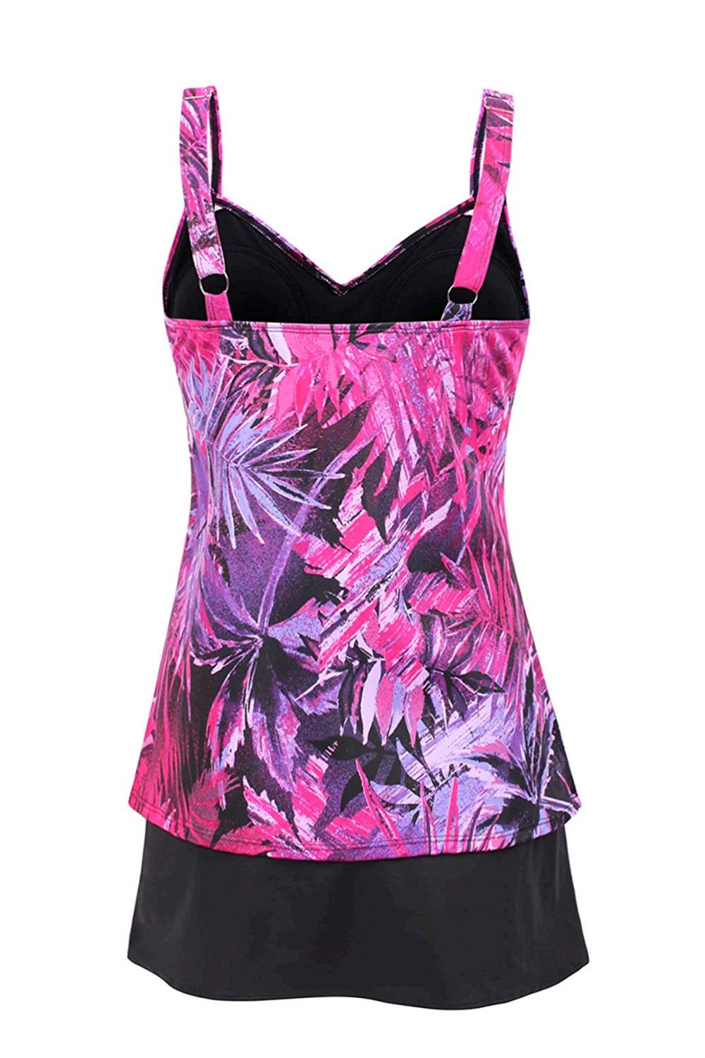 JINXUEER Women's Plus Size Swimwear Floral Tankini Set, Purpleleaf ...