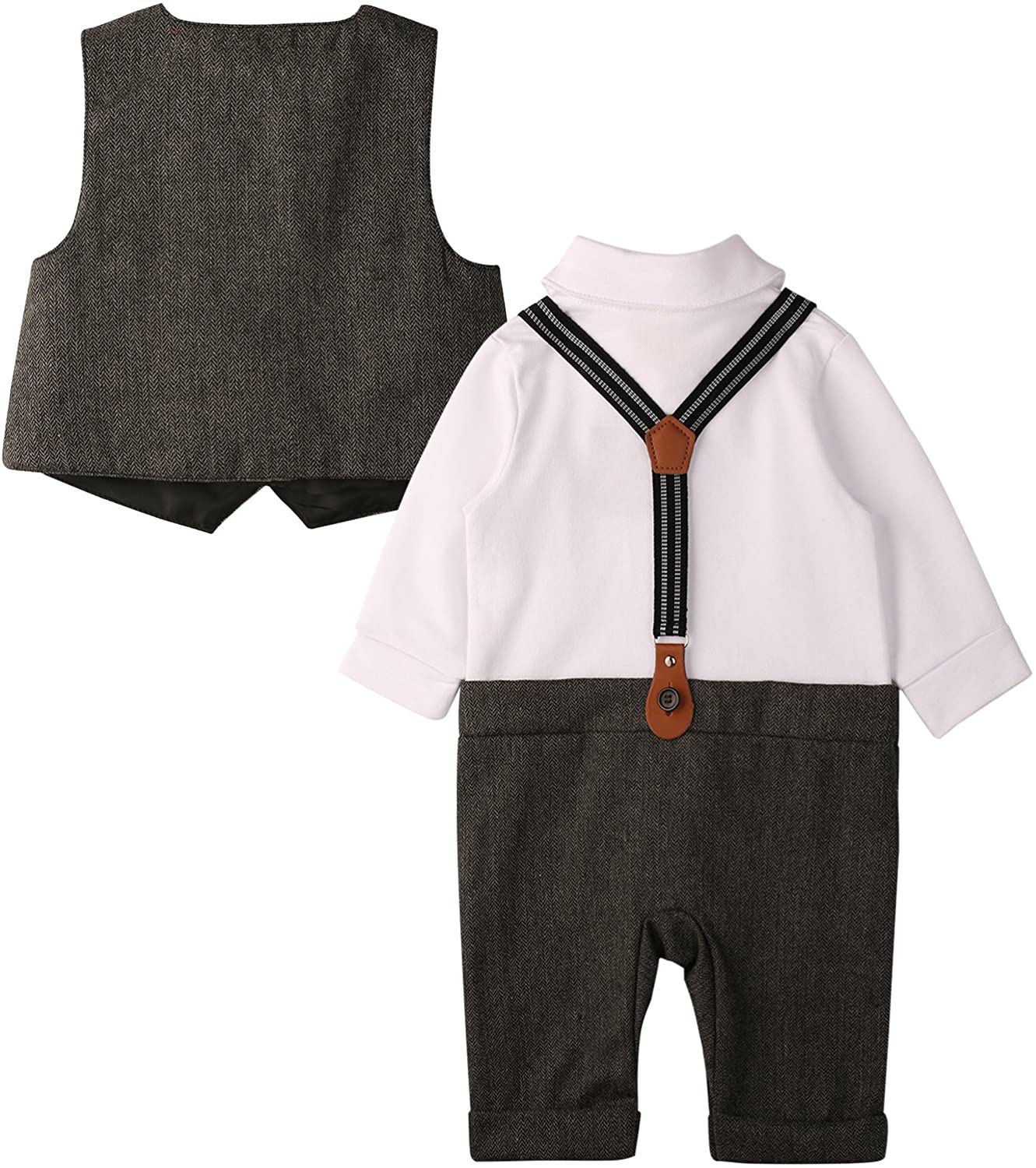 WESIDOM Baby Boy Suit Outfits Set 3pcs,Infant Tuxedo Long Sleeve, Grey