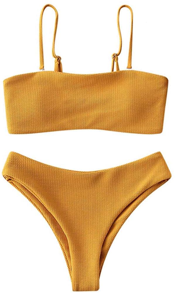 Zaful Bikini Textured Removable Straps Padded Bandeau Bee Yellow Size 4051