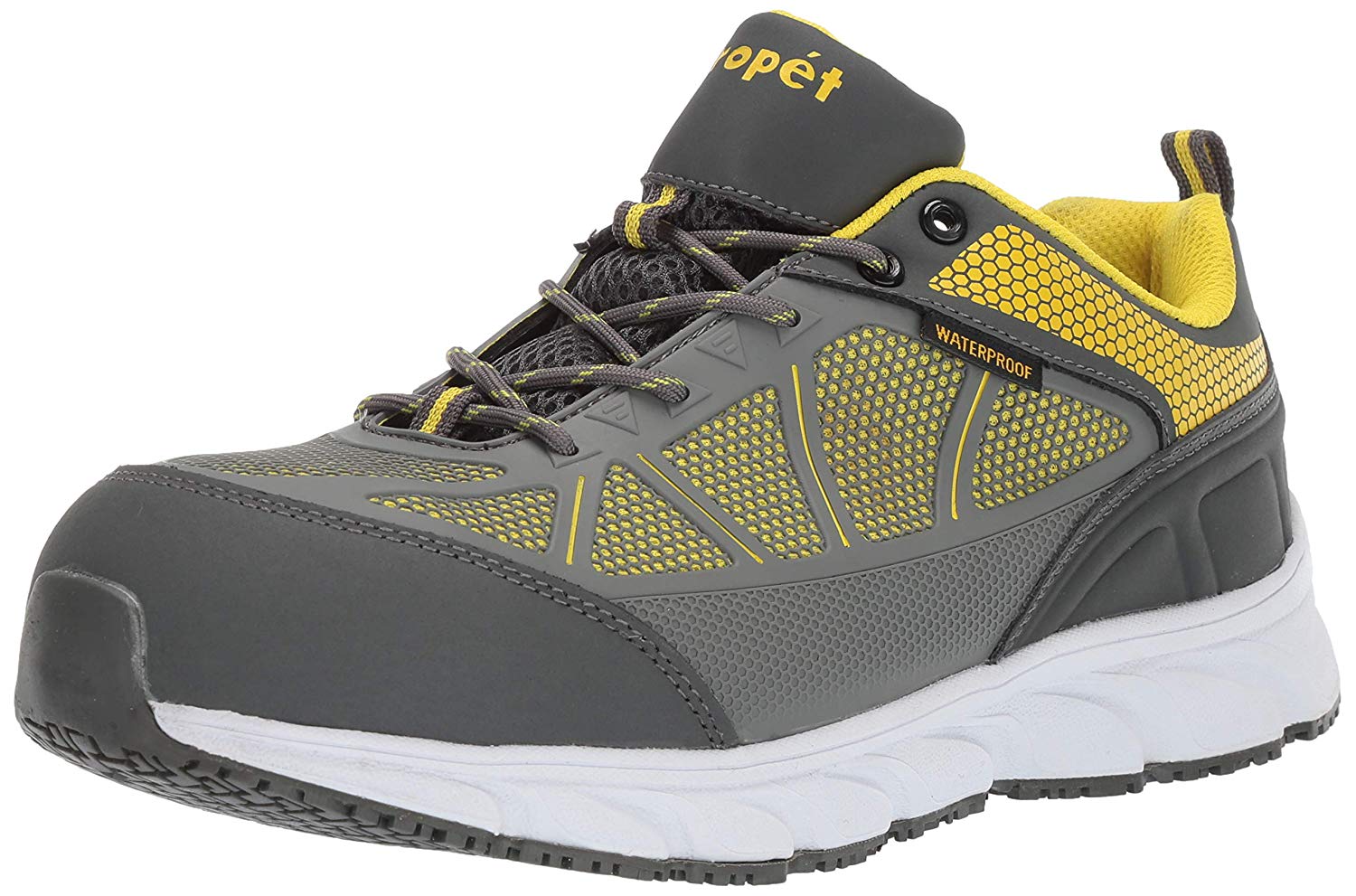 Propét Mens Seeley Leather Composite toe Lace Up Safety, Grey/Yellow ...