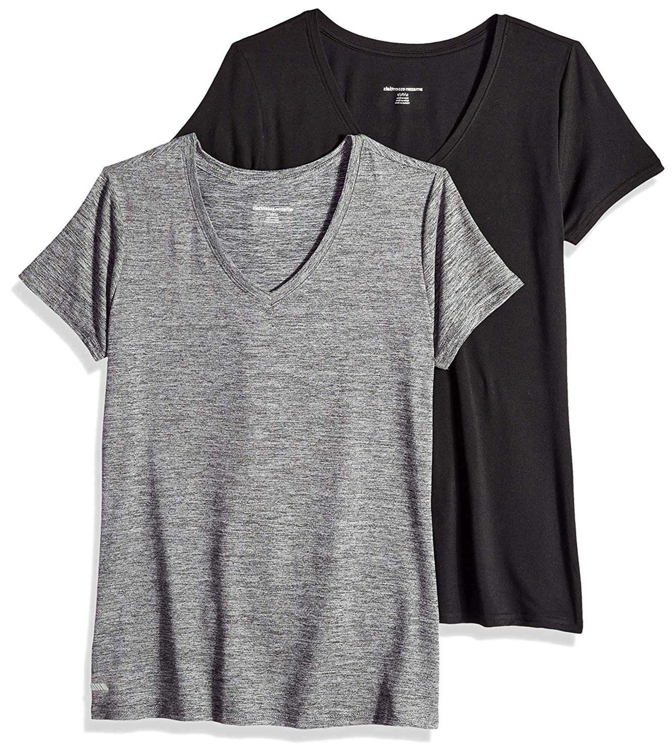 Essentials Women's 2-Pack Tech Stretch Short-Sleeve, Grey, Size Medium ...