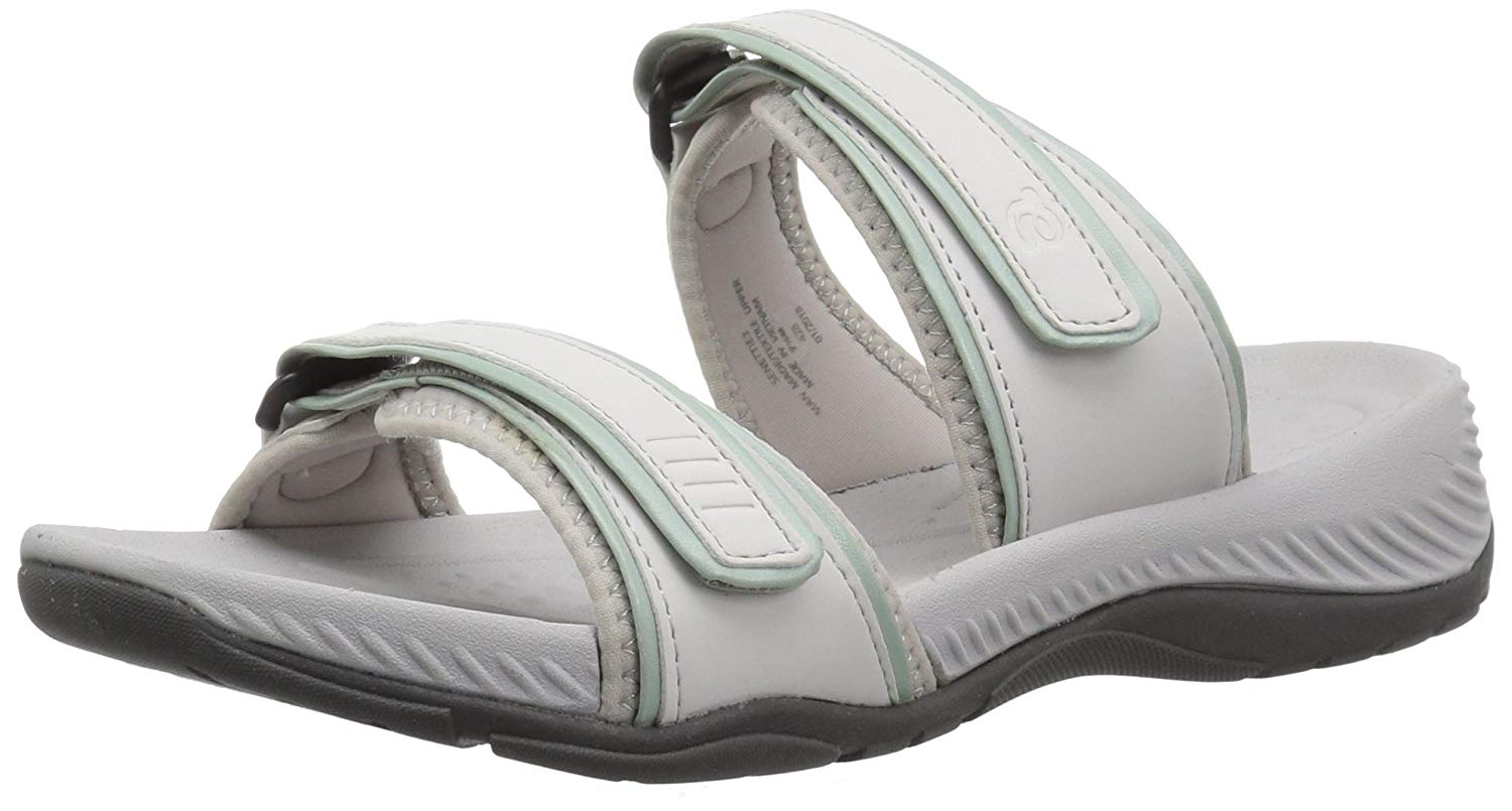 Easy Spirit Womens E-NETTIE3 Leather Open Toe Slip On Slippers, Grey ...