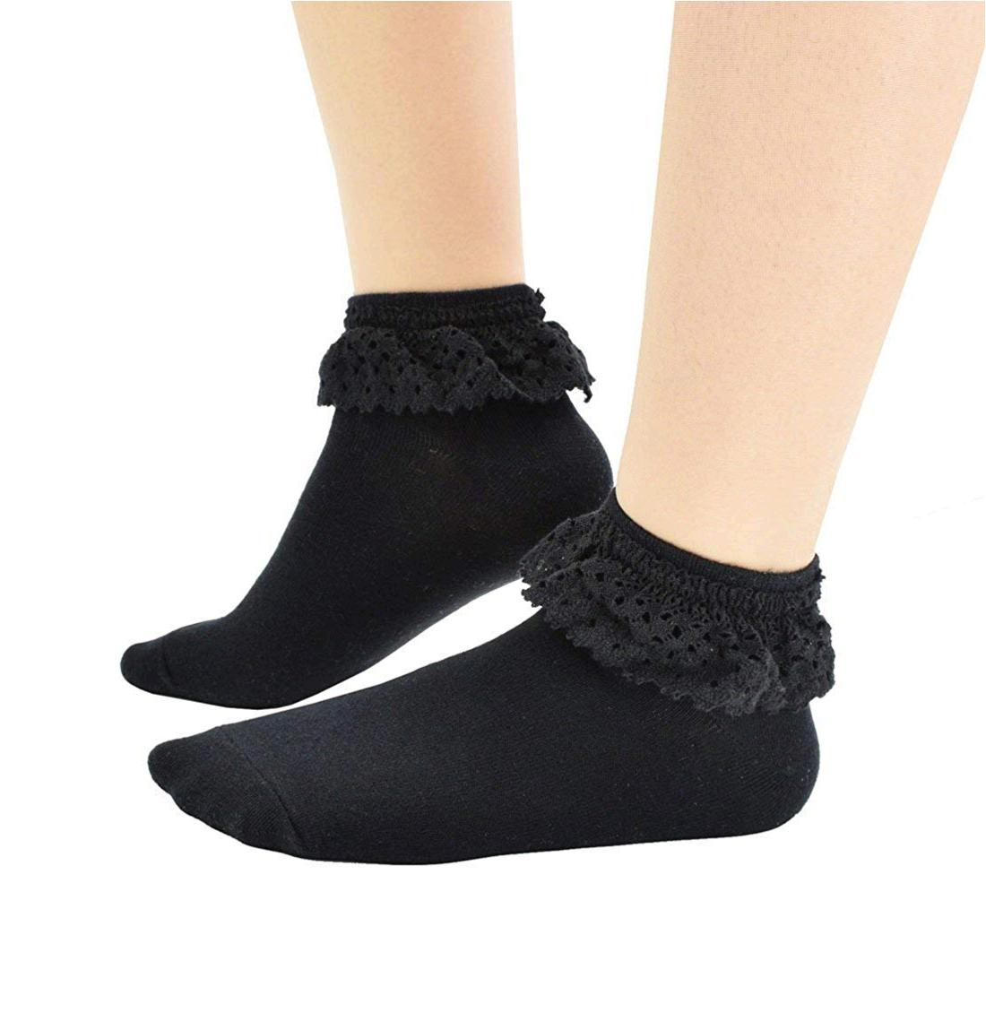 Women Lace Ruffle Frilly Ankle Socks Fashion 3 Pair