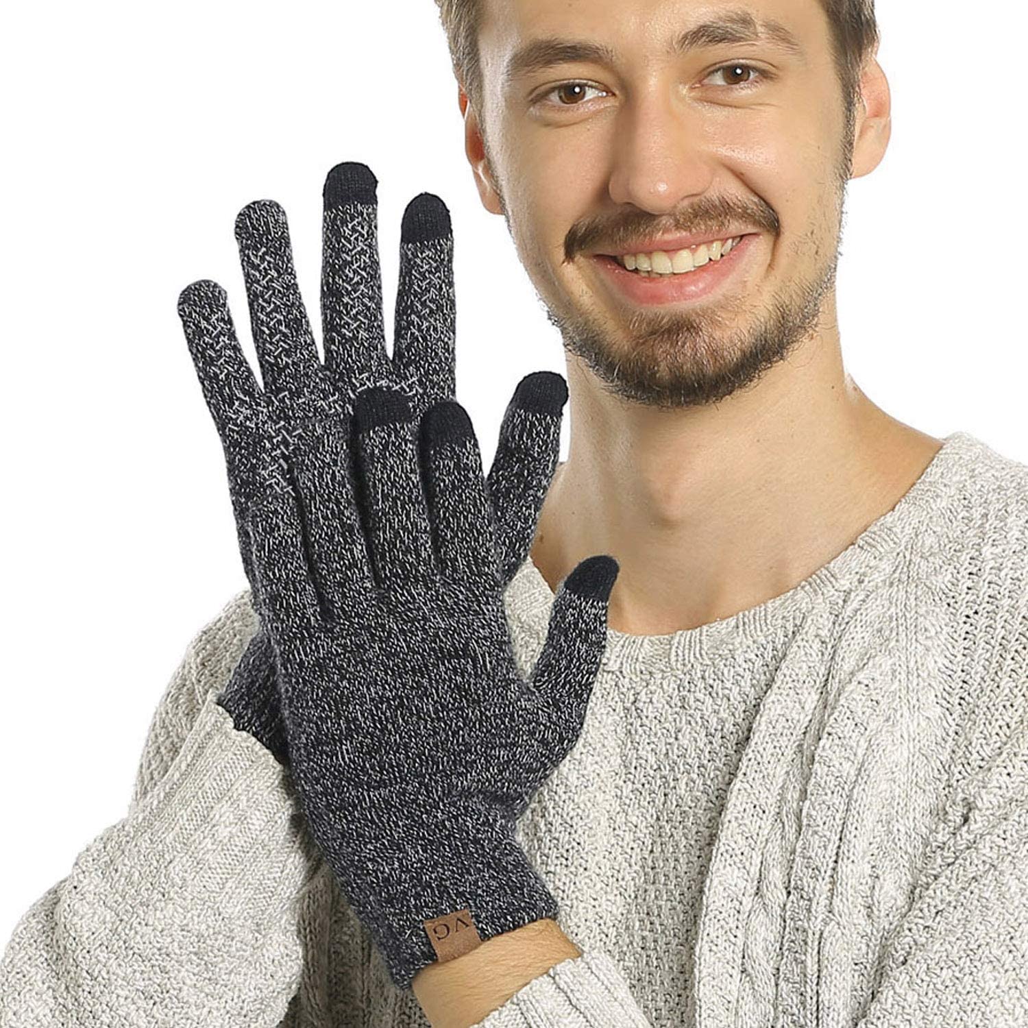 Winter Touchscreen Gloves for Men & Women 3 Fingers, Black&white, Size