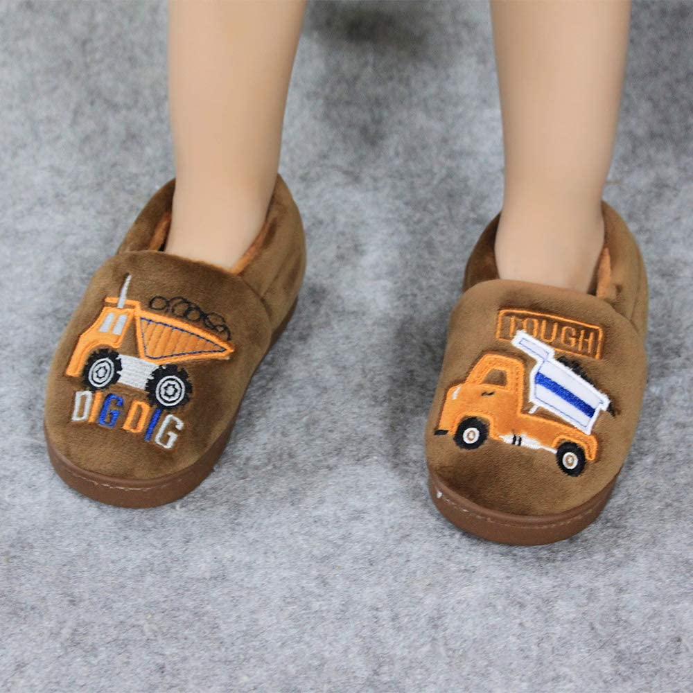 ESTAMICO Boys Girls Warm Slippers Cartoon Car Kids Winter Indoor Household Shoes 