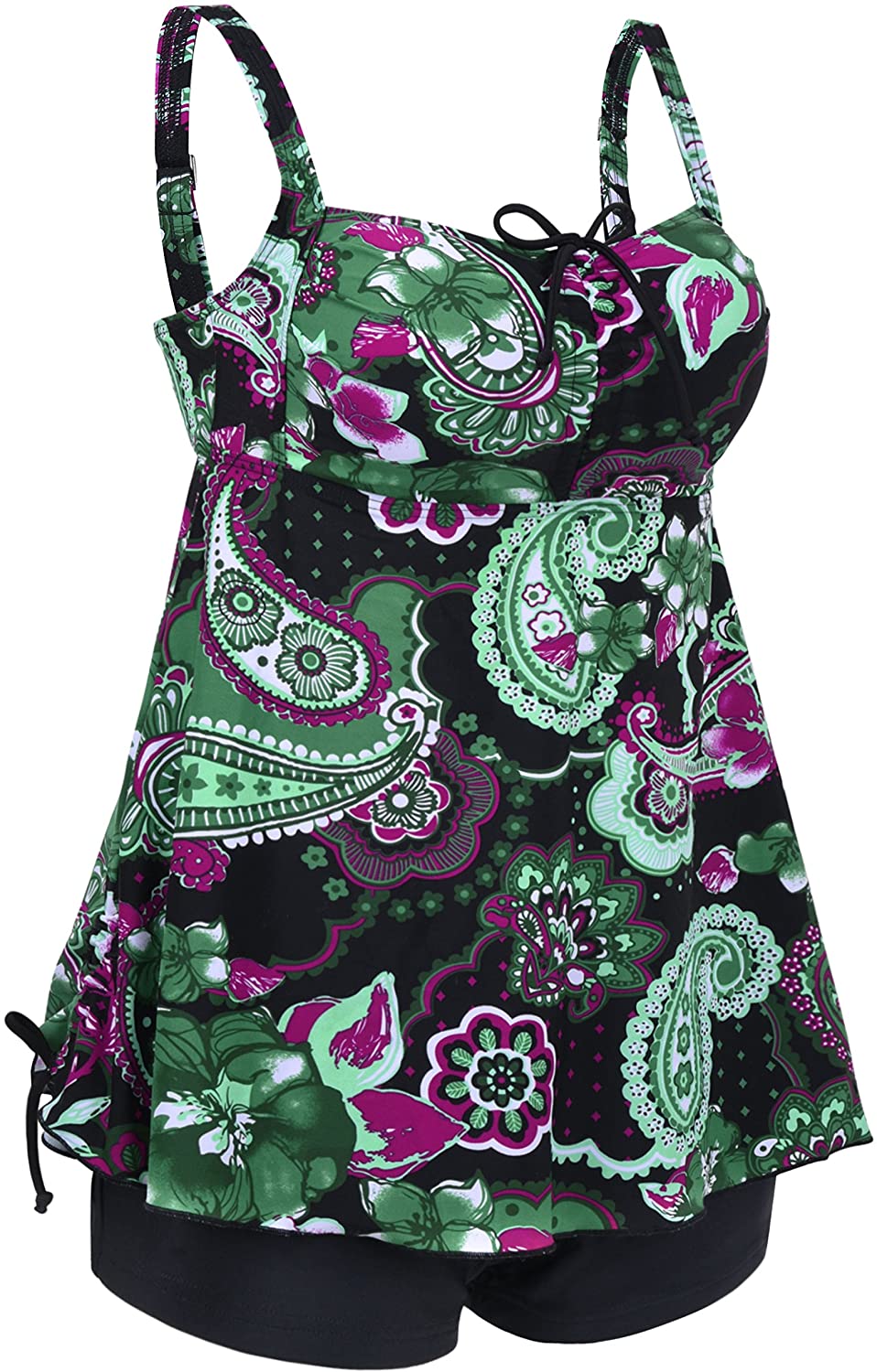 Septangle Women Plus Size Bathing Suits Paisley, Black&green Floral ...