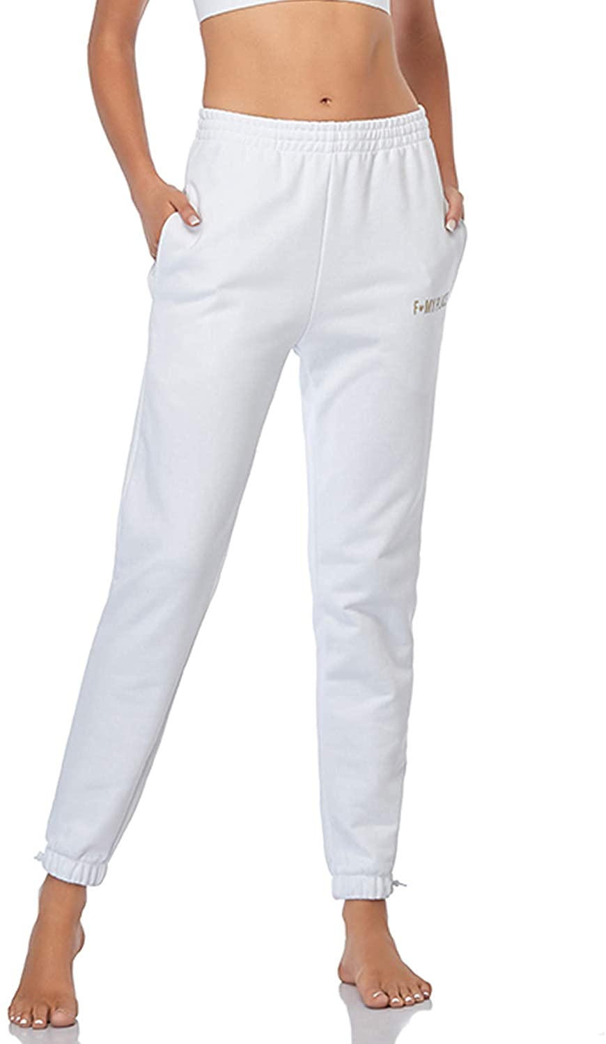 Found My Place Women's White Sweatpants, Casual High Waisted, White ...
