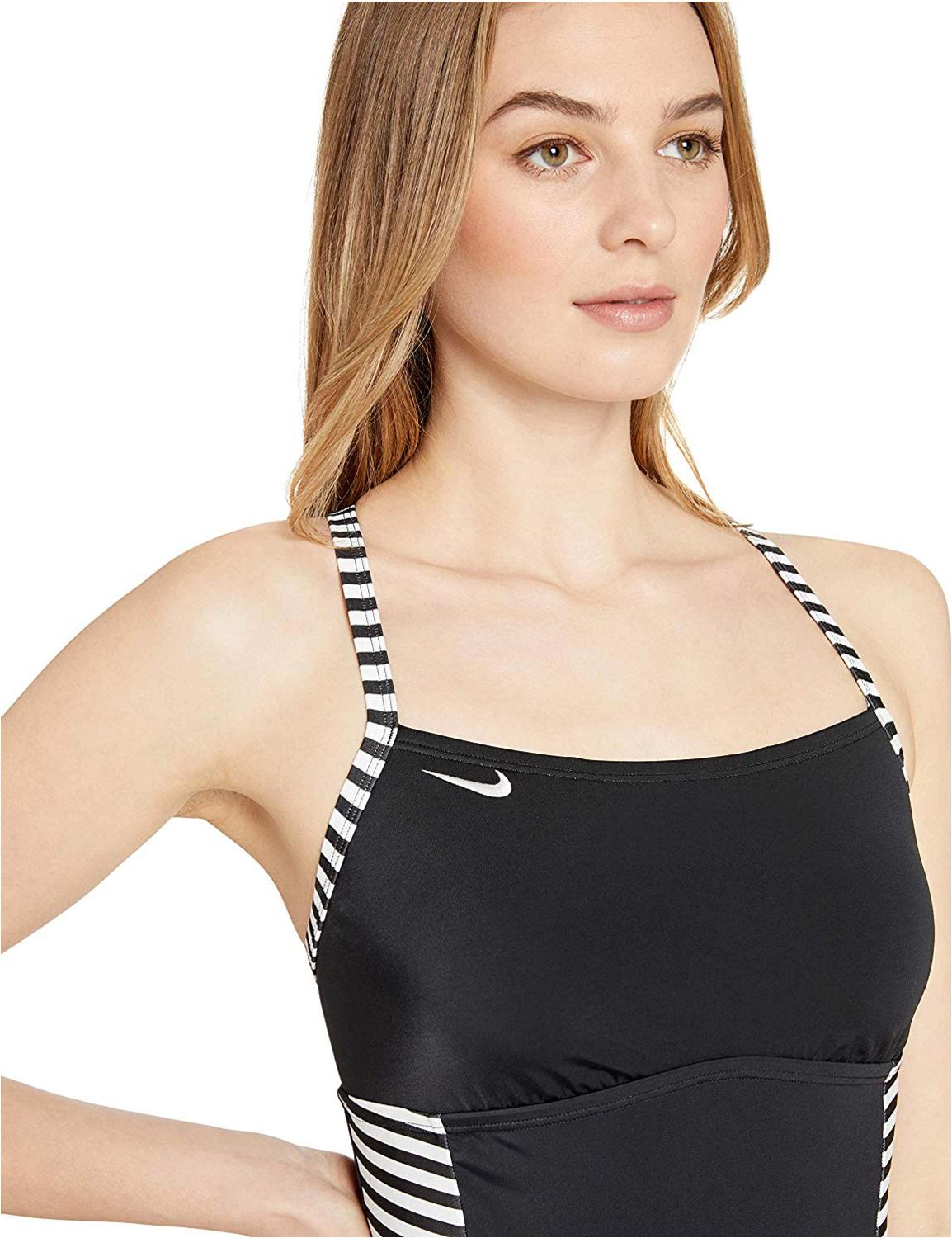 Nike Swim Womens Laser Stripe Crossback One Piece Swimsuit Black 3020