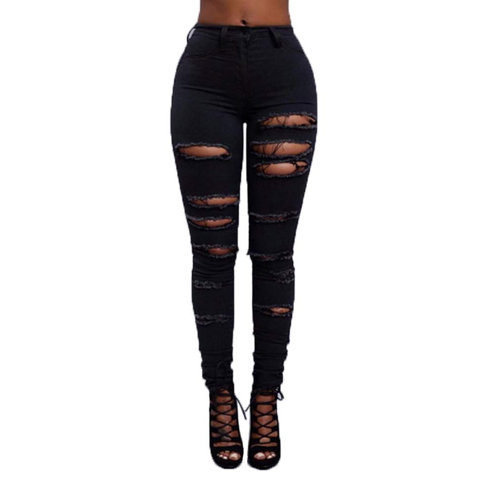 black high waisted skinny jeans ripped knees