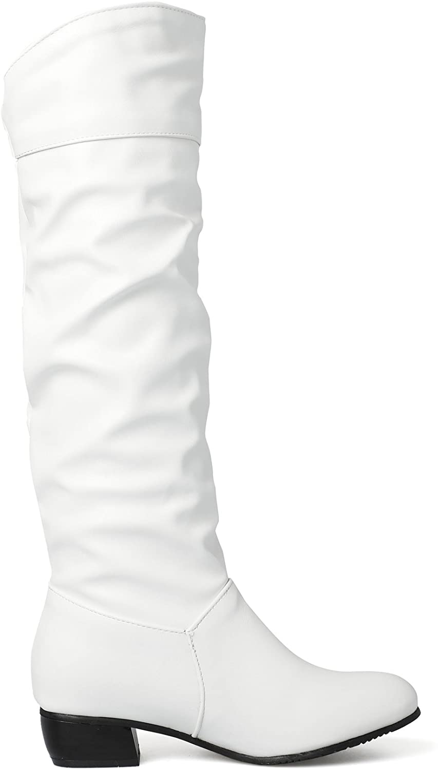 Sungtin Women's Faux Leather Knee High Flat Slouch Boots, White, Size 6 ...