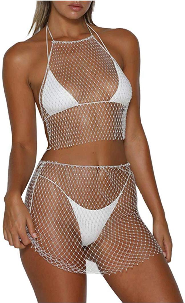 see through two piece skirt set