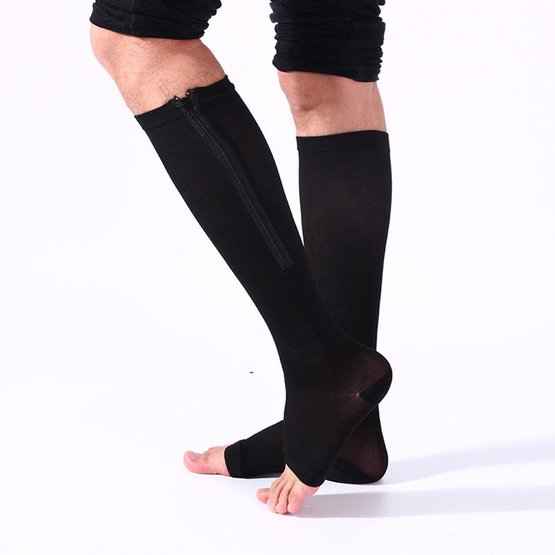 (2 Pairs)Compression Medical Zip Socks15-20mmHg, Black, Size Large-X ...