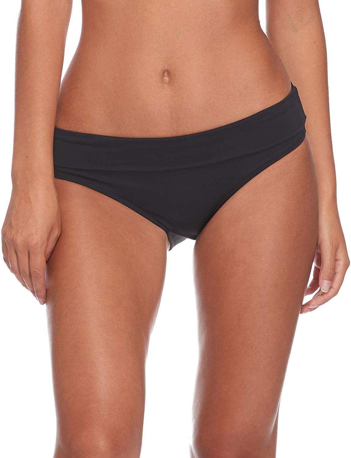 Skye Women's Mid Waist Full Coverage Bikini Bottom, Black, Size XSmall