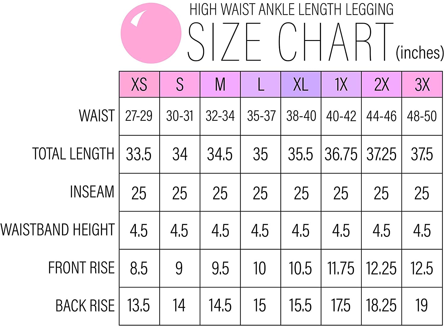 yogalicious leggings sizing deck