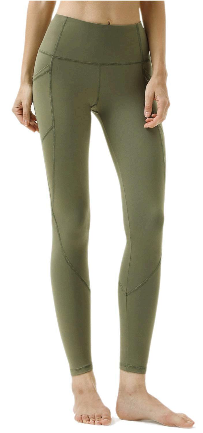 Persit Workout Leggings for Women with Pockets, Yoga, Army Green, Size ...