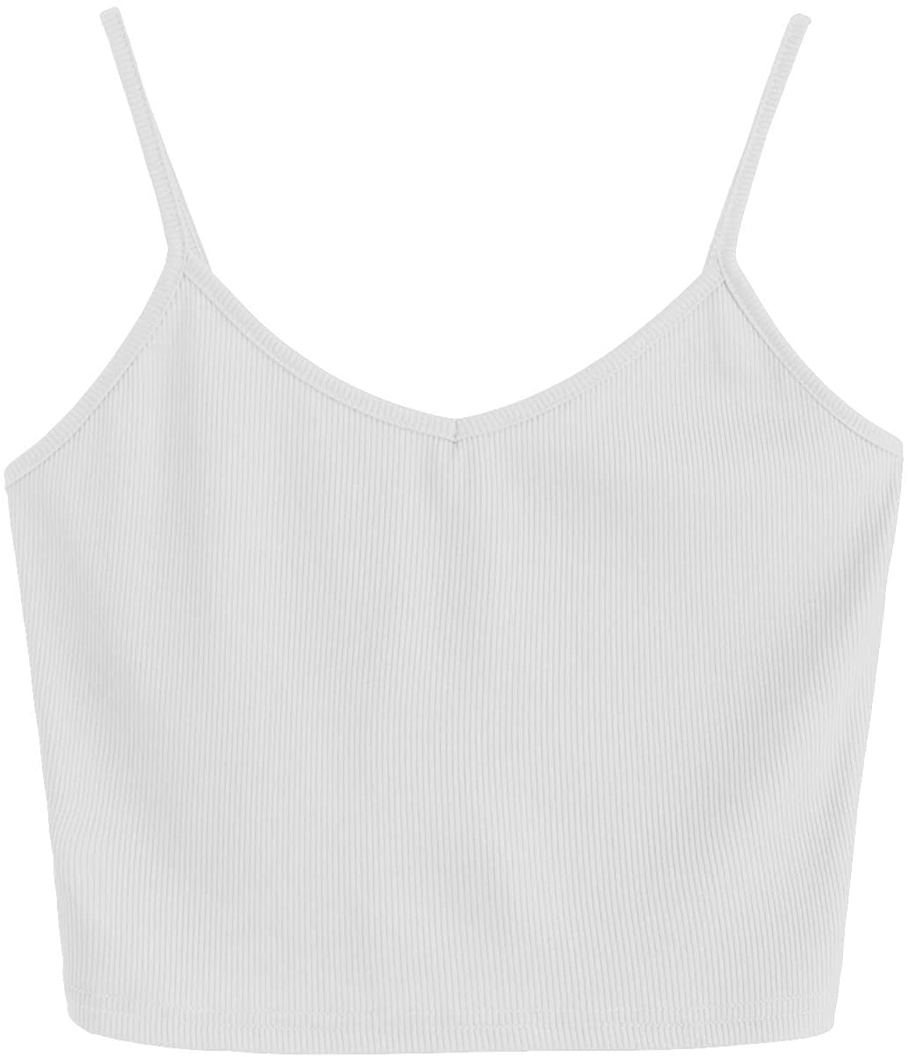 SheIn Women's Casual V Neck Sleeveless Ribbed Knit Cami Crop, White ...
