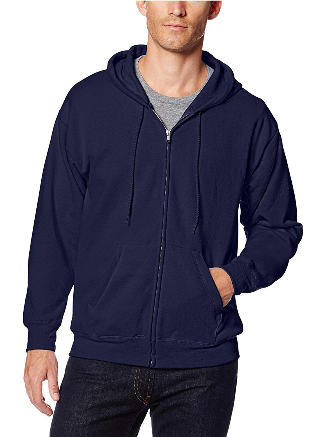 Hanes Men's Full Zip EcoSmart Fleece Hoodie, Navy, Medium, Navy, Size ...
