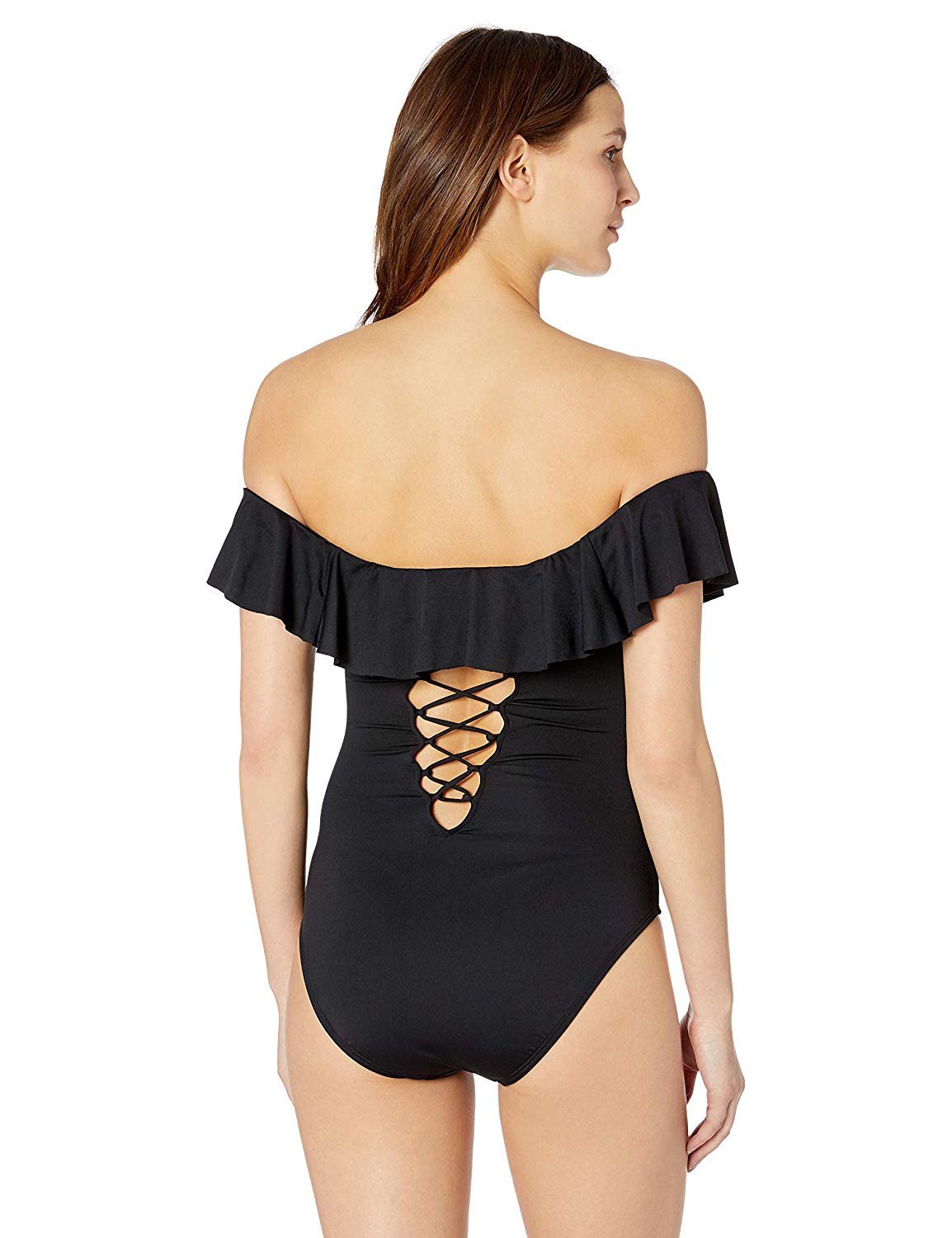 La Blanca Women's Island Goddess Off Shoulder Ruffle One Piece, Black, Size 6.0 | eBay