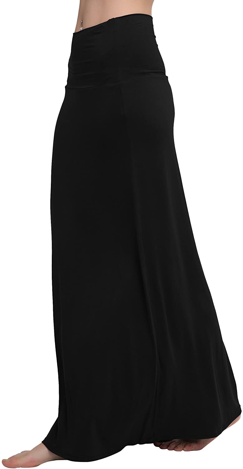 Urban CoCo Women's Stylish Spandex Comfy Fold-Over Flare Long, Black ...